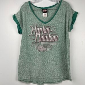 BOGO EUC HARLEY-DAVIDSON Wicked Rumble Ashville NC Striped V-Neck Hi-Lo Teeshirt